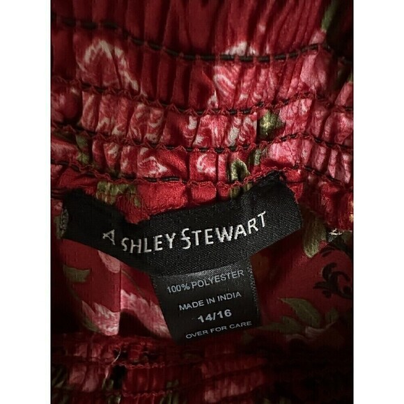 Ashley Stewart Blouse Womens 14/16 High Low Duster Top Off Shoulder Button Red - Picture 3 of 6